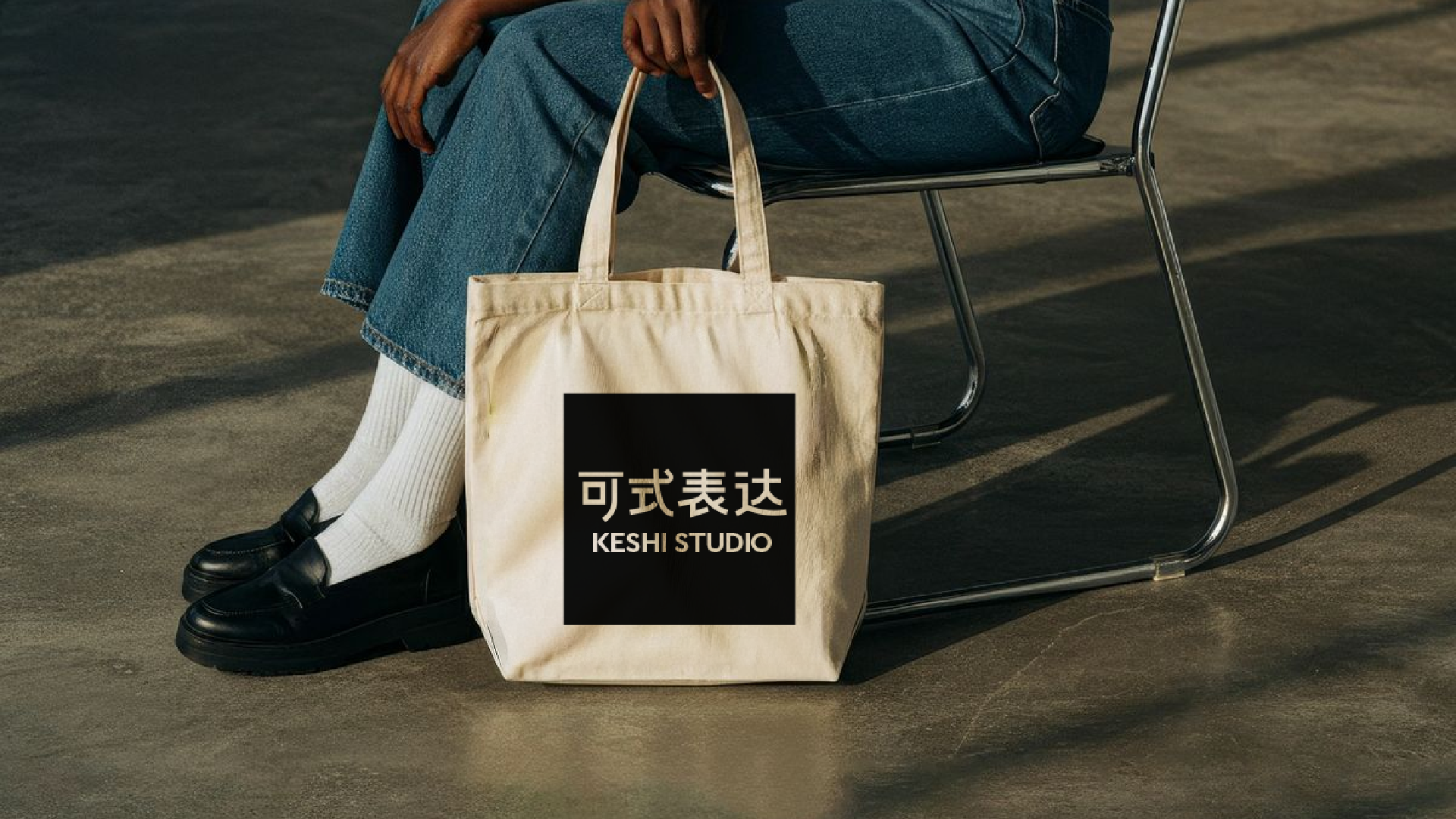 KESHI Studio identity on a canvas tote bag